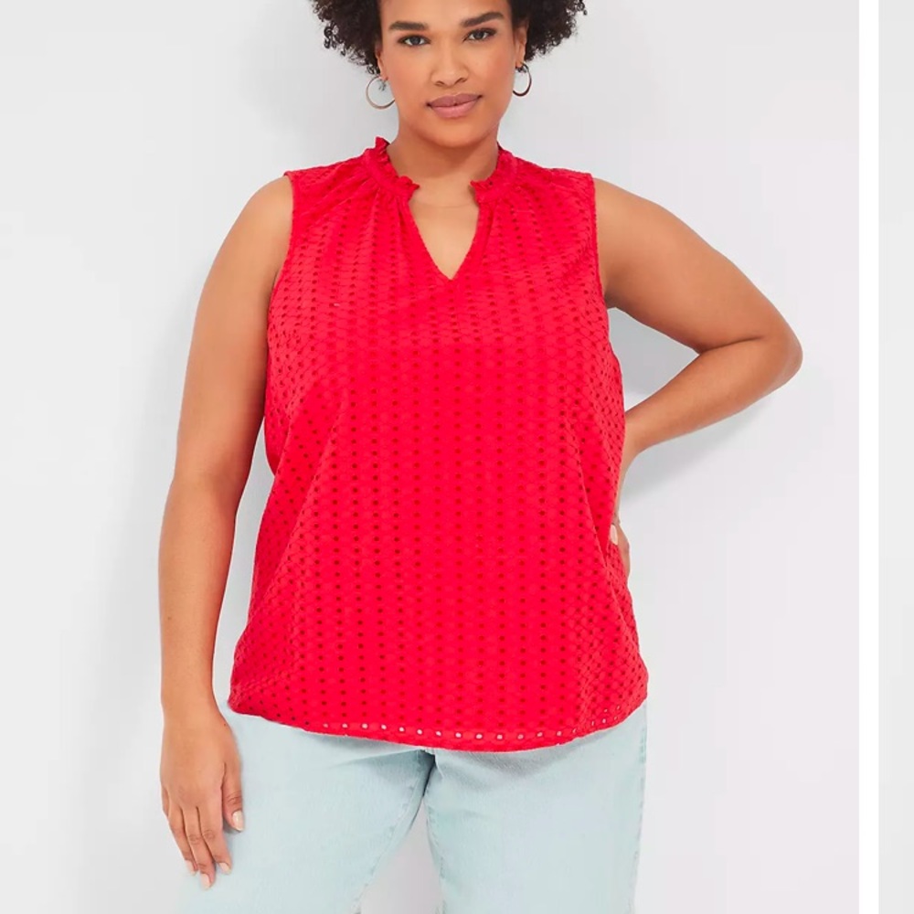 Lane Bryant Red Islet Ruffle Neckline Sleeveless Women's Top 26/28 NWT $59